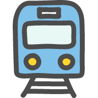 正面 前 から見た青い電車 鉄道のかわいい手書き風イラストアイコン 可愛い絵文字アイコンイラスト 落書きアイコン