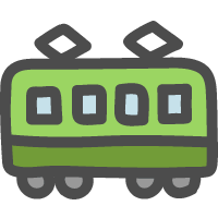 横から見た緑色の電車（鉄道）のかわいい手描きアイコン