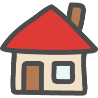 ホーム（煙突付き三角屋根の家）のかわいい手描きアイコン