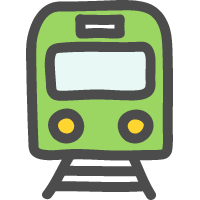 正面（前）から見た緑色の電車・鉄道のかわいい手描きアイコン