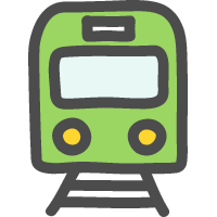 正面 前 から見た緑色の電車 鉄道のかわいい手書き風イラストアイコン 可愛い絵文字アイコンイラスト 落書きアイコン