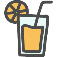グラスに入ったオレンジジュースのかわいい手描きアイコン