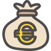 お金の袋（€・ユーロ）のかわいい手描きアイコン