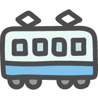 横から見た青色の電車（鉄道）のかわいい手描きアイコン