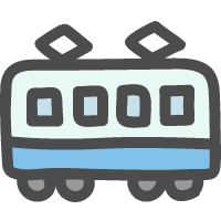 横から見た青色の電車 鉄道 のかわいい手書き風イラストアイコン 可愛い絵文字アイコンイラスト 落書きアイコン