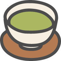 湯のみに入った緑茶のかわいい手描きアイコン
